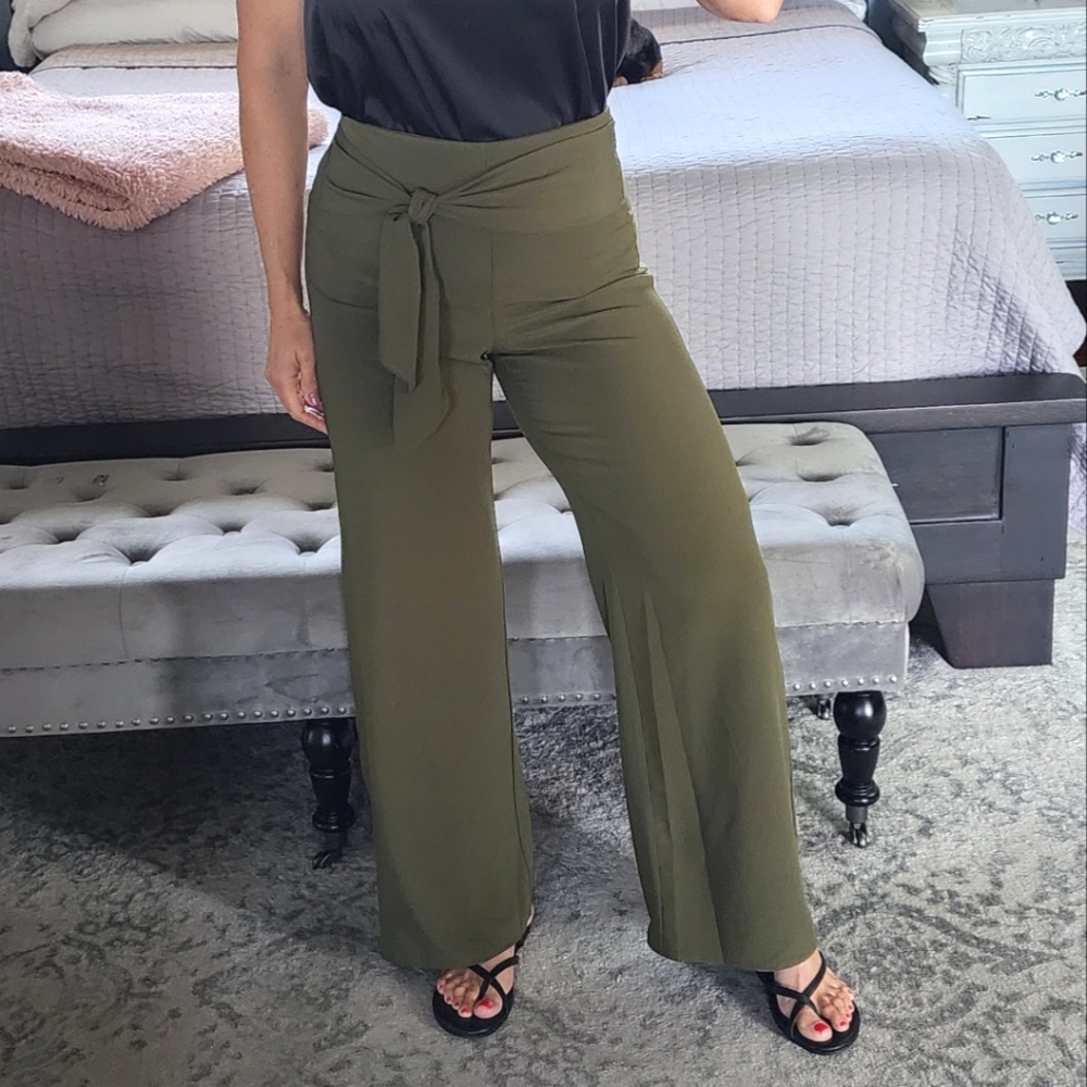 Olive green wide leg trousers